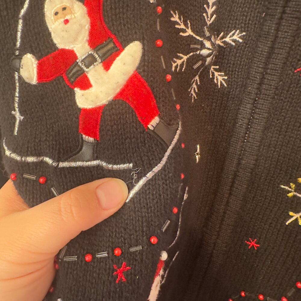 VTG Designers Originals Studio Fa La La Christmas Zip Up Cardigan Sweater Size L - Picture 9 of 13